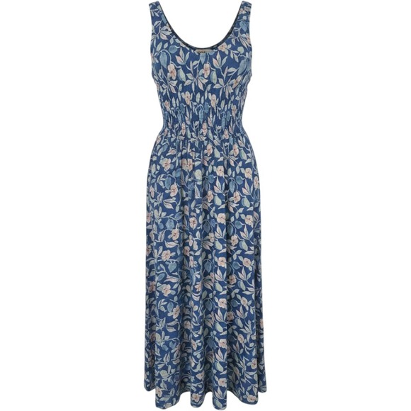 Faherty Dresses & Skirts - Faherty Blue Floral Smocked Waist Maxi Dress Sleeveless Scoop Neck Size L